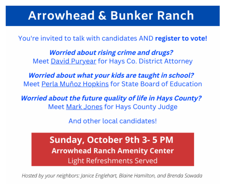 Arrowhead & Bunker Ranch: Candidate Meet & Greet @ Arrowhead Ranch Amenity Center