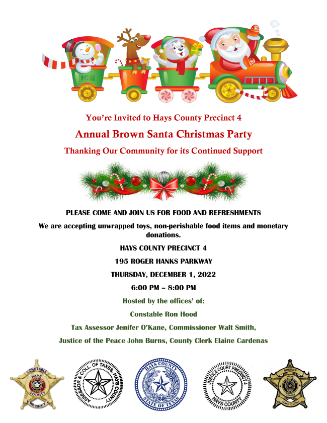 PCT 4: Annual Brown Santa Christmas Party @ Hays County Precinct 4